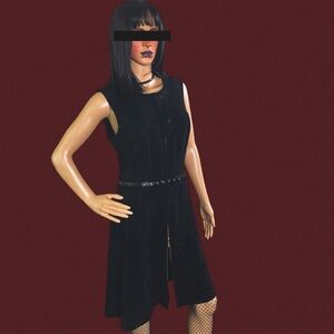 Calvin Klein black faux suede dress with a double gold zipper